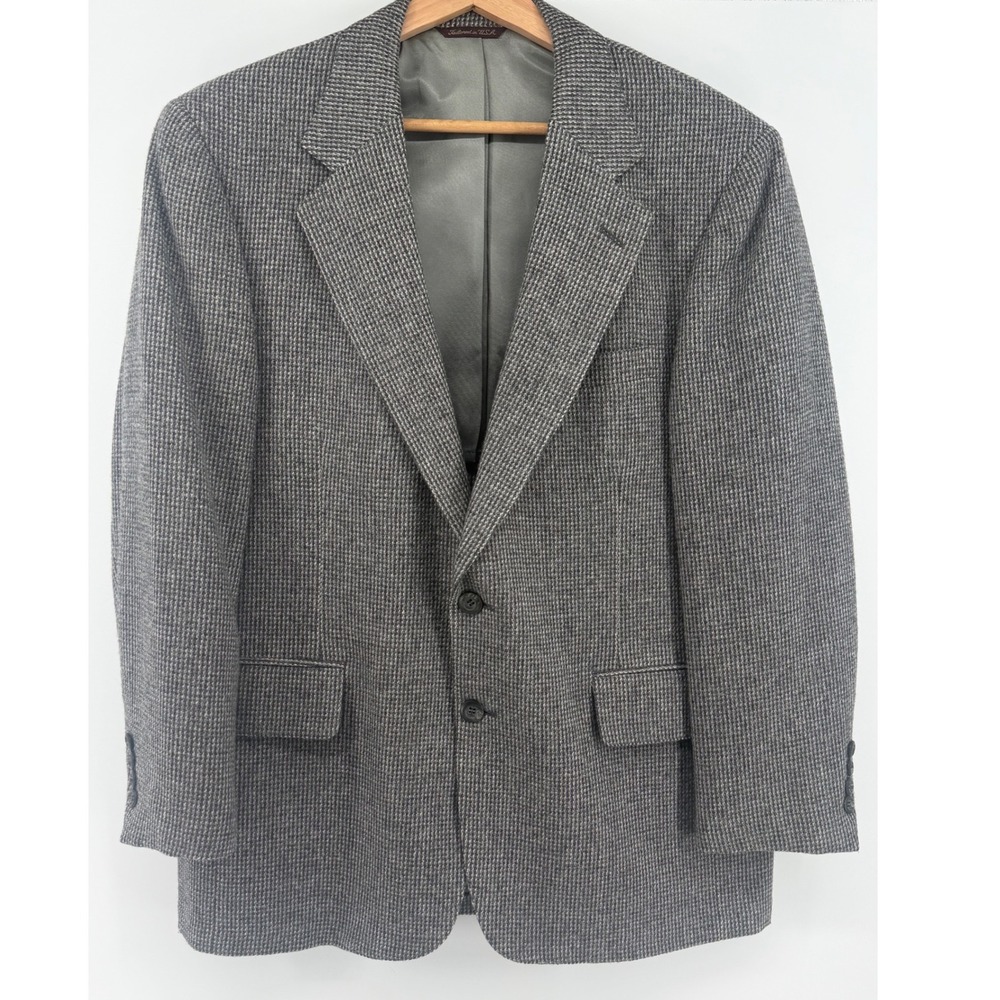 Cricketeer Harris & Frank Gray Wool Houndstooth Mens Blazer Sport Coat‎ 44 0849